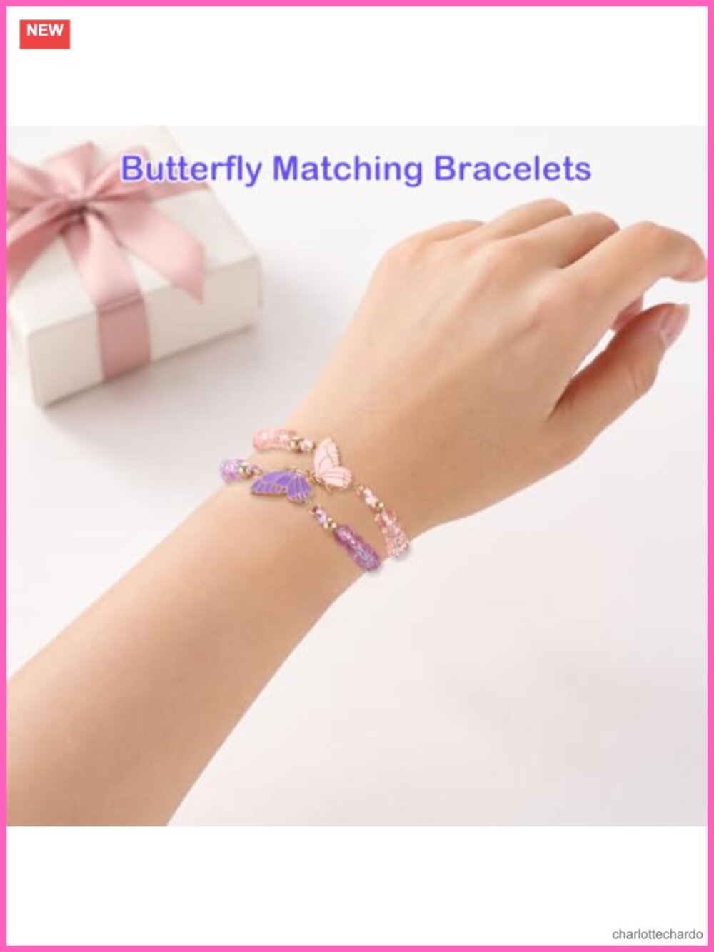 Butterfly Friendship Bracelets Adjustable Rope Metal Matching Set - Picture 3 of 6